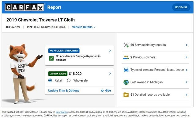 2019 Chevrolet Traverse LT Cloth w/1LT
