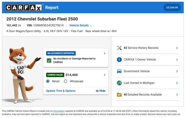 2012 Chevrolet Suburban 2500 Commercial Fleet